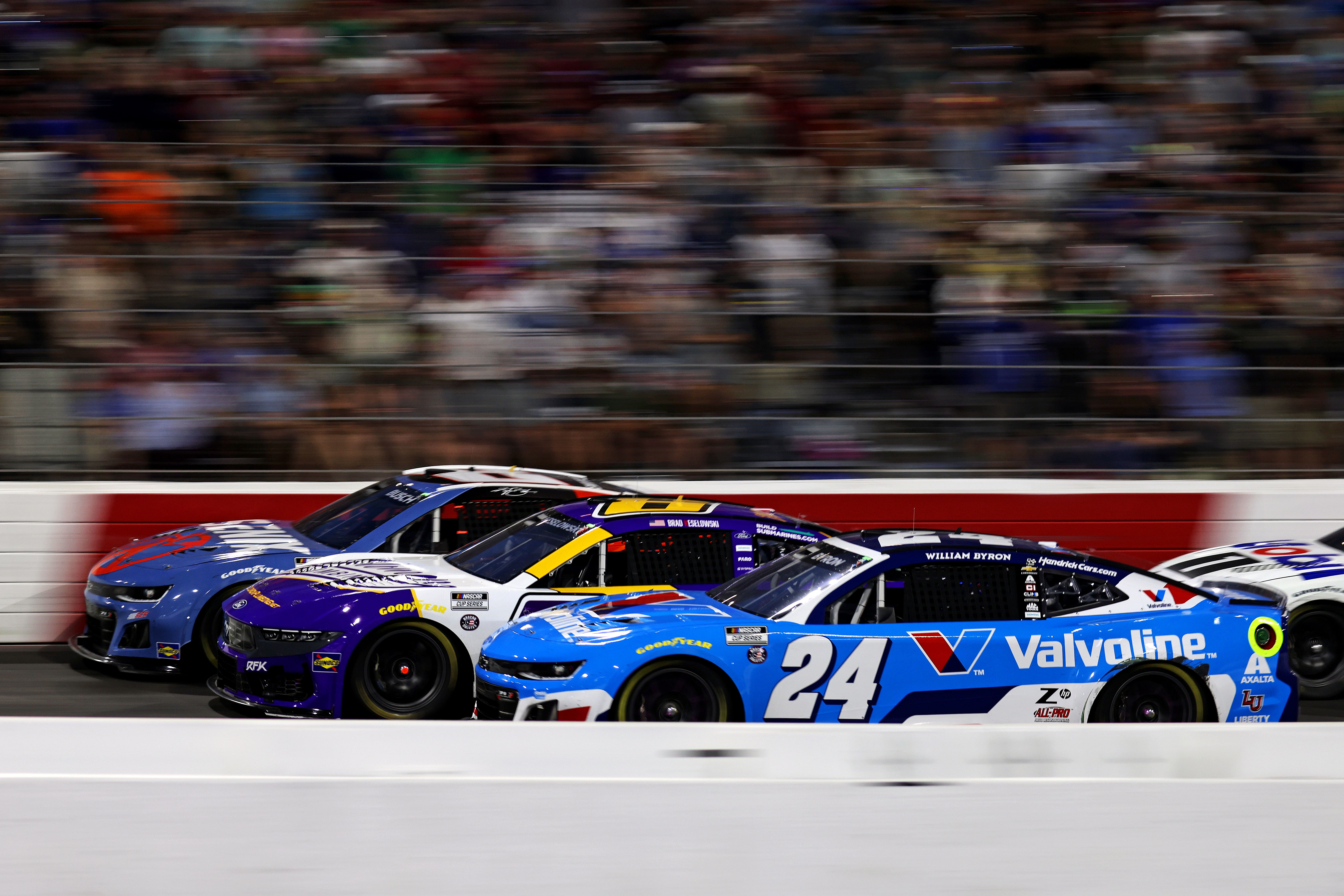 Kyle Busch (8) Brad Keselowski (6) and William Byron (24) during NASCAR's All-Star Race. Source: Imagn